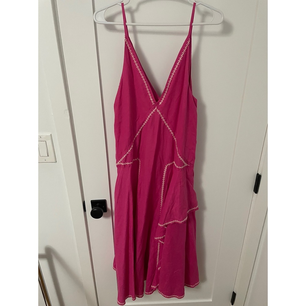 Esteban‎ Cortazar Pink V-Neck Linen Blend Dress Ruffle Hem XL
